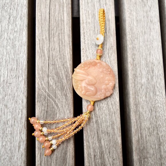 Orange RabbitTassel Ornament - Chinese Jade Bag Charm - Picture 1 of 3